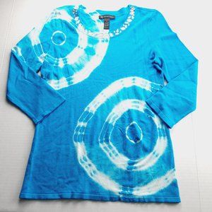 INC INTERNATIONAL CONCEPTS Womens Sweater Size Medium Blue White Tie Dye Beaded